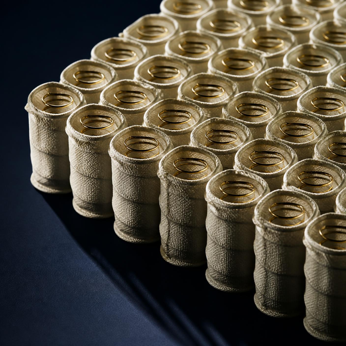 Grid of brass-toned individually pocketed coil springs