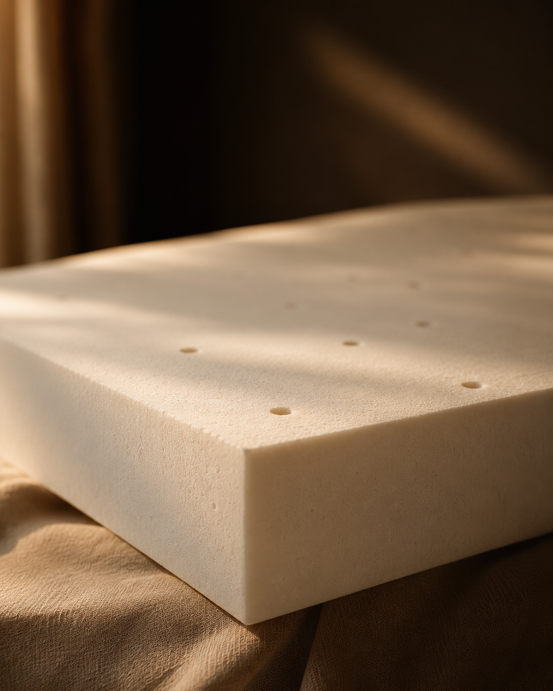 Solid ivory latex mattress layer with clean edges and orderly ventilation holes